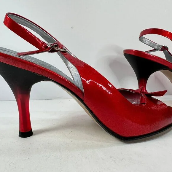 Franco Sarto Cherry Red Patent Leather sling back peep toe heels sz 10M - Picture 4 of 9
